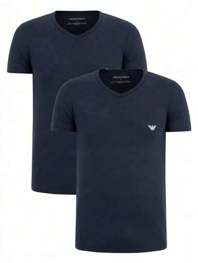 Armani 2 Pack Men's V Neck T-Shirts Black