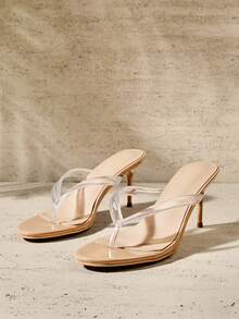 SHUZIA Giày sandal cao gót quai ngang trong suốt thoải mái dành cho nữ. - Trong sáng - Xem 5