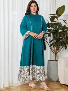 Lacomfia Vestido holgado de manga larga con estampado y parches, de talla grande, para primavera/otoño - Azul - Ver 5
