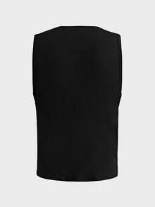 AXEPEAK Men's Black Eyelet Design Crew Neck Casual Streetwear Tank Top Club Summer - Black - View 2