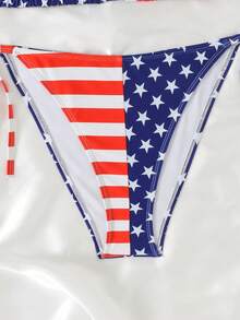 SHEIN Swim 2026 Spring/Summer Plus Size Swimwear Set, American Flag Print, Deep V-Neck, Spaghetti Strap, Triangle Bikini Bottom, Sexy Beach/Pool/Party Outfit - Multicolor - View 3