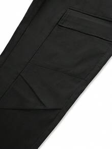 PAVTROS Men Flap Pocket Side Drawstring Waist Oversize Cargo Pants, Fall - Black - View 5