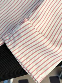 SHEIN Playful Pals 2件組女嬰夏季休閒可愛工作裝套裝，白色短袖刺繡裝飾T恤搭配藍白條紋長褲，適合上學穿著 - 粉色 - 查看 5
