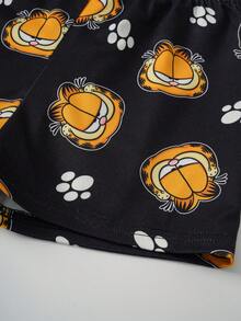 GARFIELD | SHEIN 男婴休闲家居服两件套，卡通印花圆领短袖上衣和短裤，舒适套装 - 彩色 - 查看 8