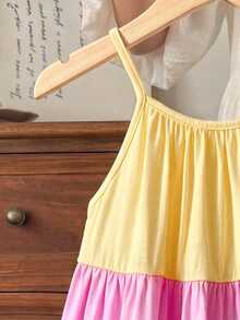 Young Girl Vacation Casual Street Chic Halter A-Line Color Block Splice Dress, Suitable For Vacation, Beach, Seaside - Multicolor - View 6