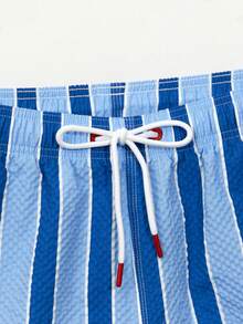 Manfinity KASUA Men's Casual Vacation Style Colorblock Striped Print Drawstring Waist Loose Beach Shorts, Summer - Royal Blue - View 3