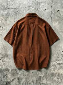 Men's Short Sleeve Button Down Shirt With Pinstripe Pattern Collared Casual Summer Top - Coffee Brown - View 2