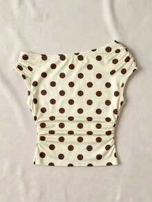 Áo croptop trắng đơn giản, dáng bất đối xứng, xếp ly, thích hợp cho mùa xuân/hè, phong cách mặc hàng ngày. - Nhiều màu - Xem 2