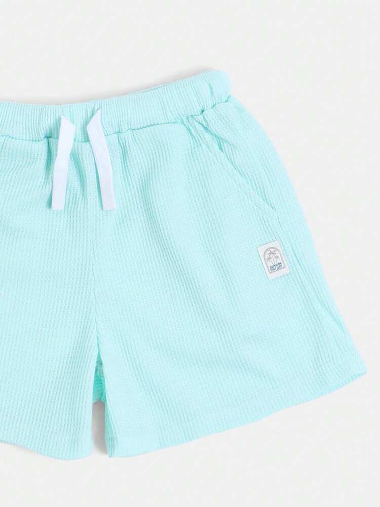 Boys Mint Green Waffle Knit Beach Days Short Sleeve T-Shirt And Shorts Summer Co-Ord Set With Sea You Later Text