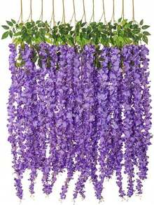 1/3/12件装 43英寸人造塑料紫藤花环，仿真紫藤花环，丝绸藤蔓，家居拱门墙花园绿色装饰卧室办公室派对装饰，户外婚礼装饰，母亲节，父亲节礼物生日返校季礼物 - 紫色 - 查看 10