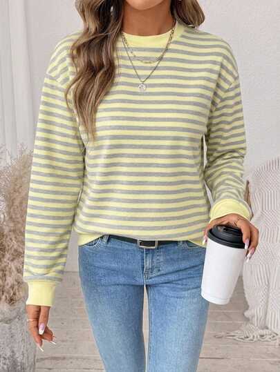 SHEIN LUNE Áo sweatshirt dài tay cổ tròn dáng rộng, họa tiết tối giản, phong cách thường ngày dành cho nữ.