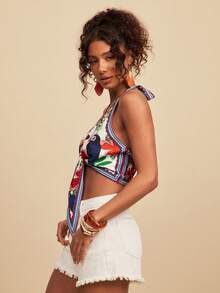 Travachic Women's Halter Neck Cropped Printed Woven Top, Suitable For Spring/Summer Vacation - Multicolor - View 6