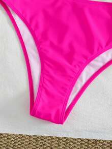 Swim Lushoire Women's Pink Graphic Hot Pink Paisley Print Spaghetti Strap Cinched Waist Backless Bikini Swimwear, Flattering Beach Vacation Summer Tropical - Multicolor - View 4