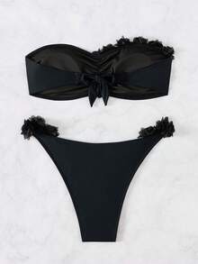 Swim Basics 女士度假沙滩花卉装饰泳装套装 - 黑色 - 查看 3