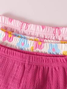 SHEIN 6件組女嬰幼童0-3歲粉色夏季可愛親子套裝 柔軟波浪針織無袖上衣T恤與短褲套裝 度假穿搭 - 彩色 - 查看 3