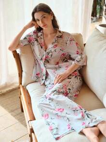 MOTF PREMIUM WOMEN'S LINEN SHIRT AND PANTS PAJAMA SET, SPRING/SUMMER - Blue - View 4