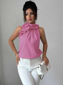 EMERY ROSE Ruched Sleeveless Blouse, Intellectual And Elegant - Dusty Pink - View 4