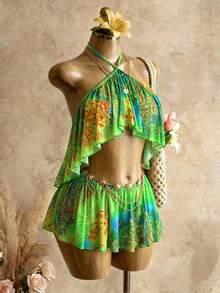 BamGleam Bộ jumpsuit nữ tối giản in họa tiết, cổ yếm, hở lưng. - Nhiều màu - Xem 5