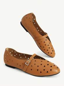 CUCCOO CHICEST Women's Skeleton, Buckle, Comfortable Flat Shoes - Brown - View 4