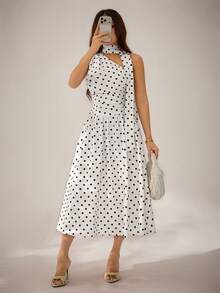 SHEIN PETITE Đầm midi không tay họa tiết chấm bi cho nữ, đầm dự lễ hội, đầm dự tiệc, đầm mùa hè, đầm dự đám cưới cho nữ, đầm tốt nghiệp, đầm thanh lịch cho nữ, trang phục dự lễ hội âm nhạc, đầm dự tiệc trà, đầm chấm bi, đầm midi chữ A chấm bi lấy cảm hứng từ phong cách vintage cho nữ, đầm thập niên 1950 cho nữ, đầm ruy băng, đầm dạ hội sang trọng cho nữ, đầm tốt nghiệp cho nữ, đầm mùa hè cho nữ - Đen và trắng - Xem 4