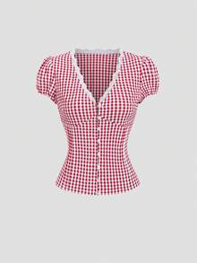 Sweetra 2026 Spring/Summer New Arrival Cute Plaid Shirt, Exquisite Design, Suitable For Picnic & Outdoor Wear - Red - View 3