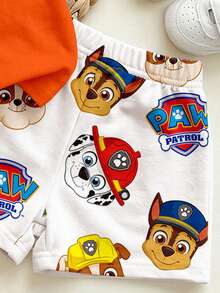 SHEIN | PAW Patrol 2件套男婴休闲柔软舒适卡通印花圆领短袖T恤和短裤套装，适合春夏穿着 - 彩色 - 查看 4