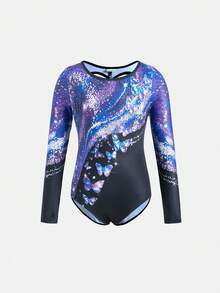 SHEIN 少女圆领蝴蝶印花休闲日常连体裤 - 紫色 - 查看 8