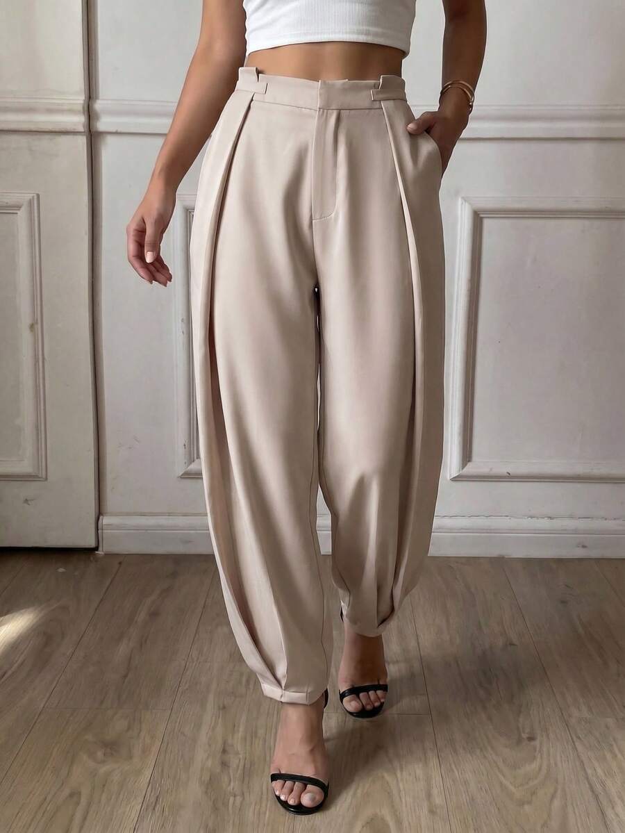 Feyla Women's Casual Elegant Solid Color Drawstring Pants Office Work Beige Autumn Teachers' Day - Khaki - View 1
