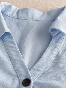 SHEIN LUNE CURVE Conjunto de 2 piezas talla grande, con cuello, para ir al trabajo, con estilo, minimalista, versátil, estilizador, sin mangas, fresco y ordenado - Azul - Ver 5