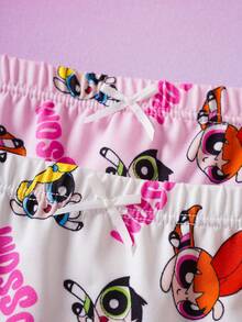 THE POWERPUFF GIRLS X SHEIN 两套少女卡通印花吊带背心和短裤内衣套装 - 粉色 - 查看 8