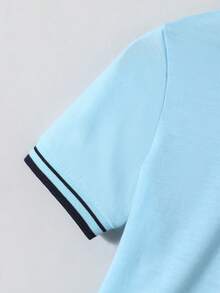 SHEIN Bộ đồ 2 món thời trang mùa hè mới 2024 dành cho bé trai, tay ngắn. - Màu xanh lam - Xem 5