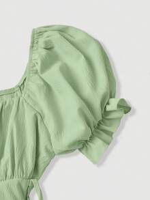 SHEIN MOD Đầm nghỉ mát nữ tay bồng cánh hoa thắt eo - màu xanh lá - Xem 6