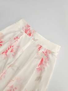 SHEIN Franclia Quần ống rộng cạp cao in họa tiết hoa dành cho nữ, thích hợp cho kỳ nghỉ biển mùa xuân/hè, đi làm hàng ngày, dã ngoại, hẹn hò ngày Valentine, Tết Dương lịch và Giáng sinh. Kiểu quần ống rộng in họa tiết hoa thanh lịch và thời trang. - Màu Hồng baby - Xem 4