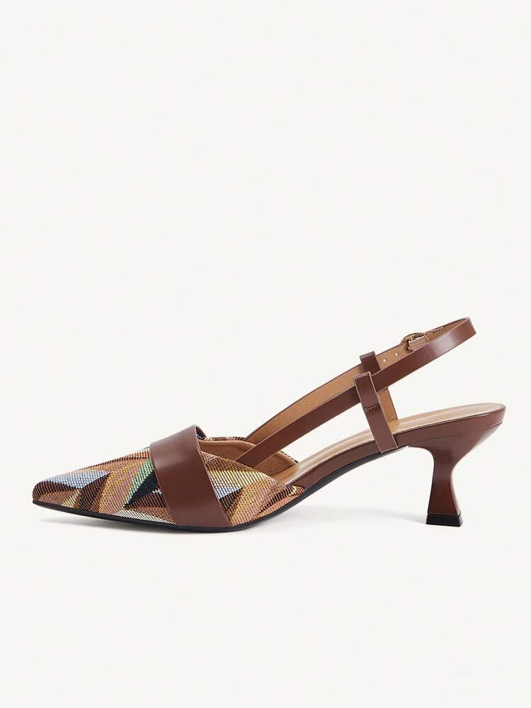 CUCCOO CHICEST Ladies Shoes New Splicing Belt Pointed French Elegant Brown High Heel Single Shoes Back Empty Shoes Commuter Office Party Dating Afternoon Tea Party