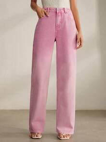 Anewsta Quần jeans cotton màu hồng tím chuyển sắc thời trang - Đỏ - Xem 4