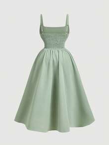 SHEIN MOD فستان نسائي أنيق بدون أكمام بطول متوسط مع طيات على الصدر، لون أحادي، مناسب للربيع والصيف، زي كرنفال نسائي، فستان لضيف الزفاف، فستان وصيفة العروس، أنيق، ملابس عطلة، فستان رسمي، فستان أخضر، فستان حفلة الشاي، فستان عيد ميلاد، مناسب للياقة الرشيقة والارتداء اليومي، طراز قديم، إحساس بالثراء القديم، فستان صيفي، فستان أنيق - أخضر - مشاهدة 4