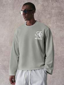 STYNVO Camiseta de manga larga con cuello redondo y gráfico de letras casual diaria para hombres, primavera - Gris - Ver 2