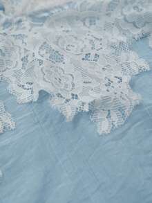 SoleilVie Áo hai dây nữ thanh lịch phối ren patchwork vải xuyên thấu vân nổi, phù hợp cho đi nghỉ mát, brunch bãi biển, trang phục lễ hội màu xanh nhạt và trắng mùa hè - Màu xanh lam - Xem 8
