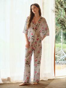 MOTF PREMIUM WOMEN'S LINEN SHIRT AND PANTS PAJAMA SET, SPRING/SUMMER - Blue - View 5