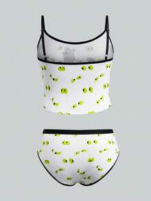 SCOOBY-DOO X SHEIN Plus Size Cartoon Print Camisole And Panty Set - White - View 2