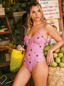 Swim Mod Women's Plaid Strap One-Piece Swimsuit, Suitable For Beach Vacation, Pool Party, Beach Party - Multicolor - View 5