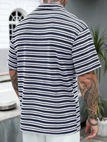 Manfinity CasualCool 男士针织Polo衫，百搭时尚撞色设计 - 藍白色 - 查看 2