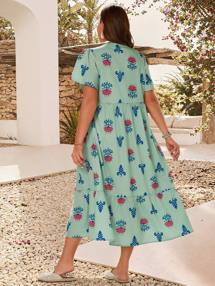 Plus Size Women's Vacation Placement Print Ruffle Sleeve Maxi Dress Brunch Dresses For Women Picnic Dresses For Women Spring Outfits For Women Dresses,Summer Outfits For Women, Vacation Outfits Women ,Summer Holiday Outfits ,Country Style For Women ,Floral Dress Zanzea Dress For Women Plus Size Zanea Dress For Woman Yisikado Dress