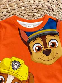 SHEIN | PAW Patrol 2件套男婴休闲柔软舒适卡通印花圆领短袖T恤和短裤套装，适合春夏穿着 - 彩色 - 查看 3