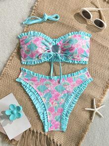 Soleia Women's Beach Vacation Shell Print Swimwear Set - Multicolor - View 1