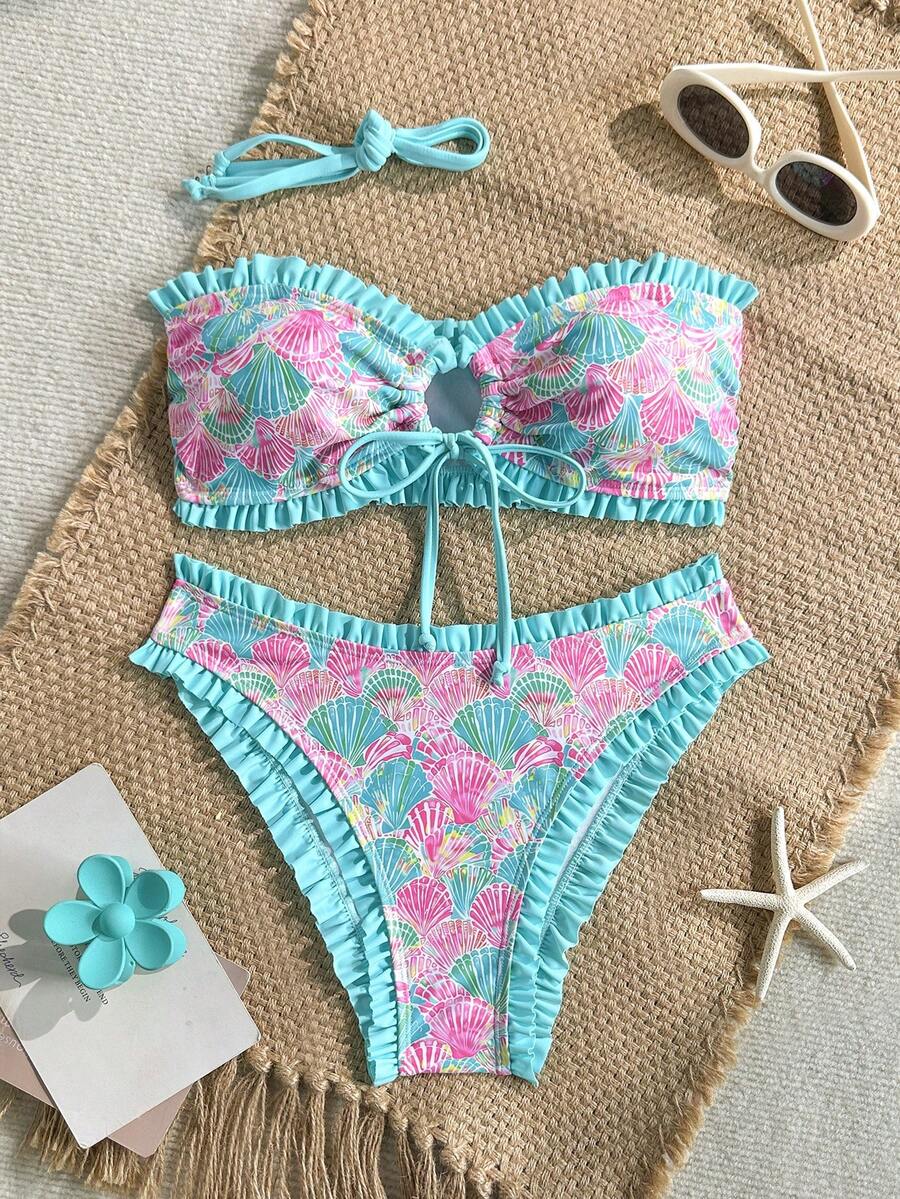 Soleia Women's Beach Vacation Shell Print Swimwear Set - Multicolor - View 1