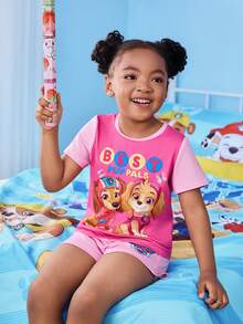 SHEIN | PAW Patrol 女童圆领短袖印花休闲衬衫 - 粉色 - 查看 4