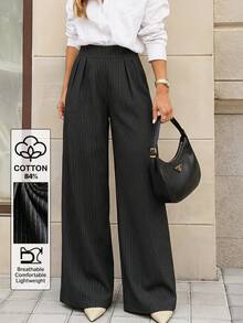Selenza Fashionable Commuter Striped Wide Leg Pants - Black - View 2