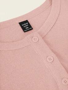 SHEIN BASICS 大码纯色针织修身背心 - 粉色 - 查看 4