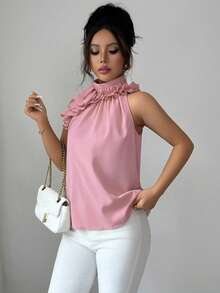 Balvessa Ruched Sleeveless Blouse, Intellectual And Elegant - Pink - View 4